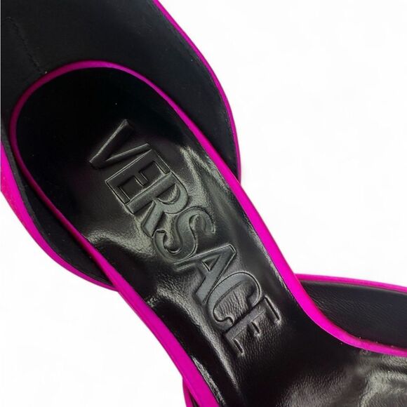 VERSACE Aevitas Fuchsia Crystal-Embellished Platform Block Heel Pumps Si… - Picture 15 of 17